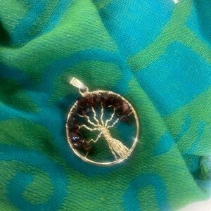 Silver Wire Tree of Life Pendant with Brown Stones
